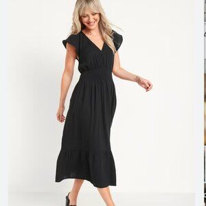 NWOT Old Navy Waist-Defined Flutter-Sleeve Smocked Midi Dress With Pockets